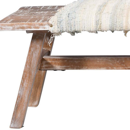 50" White and Brown Cotton Upholstered Striped Bench HomeRoots