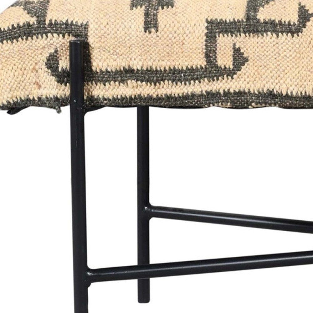48" Cream and Black Cotton Blend Upholstered Southwest Bench HomeRoots