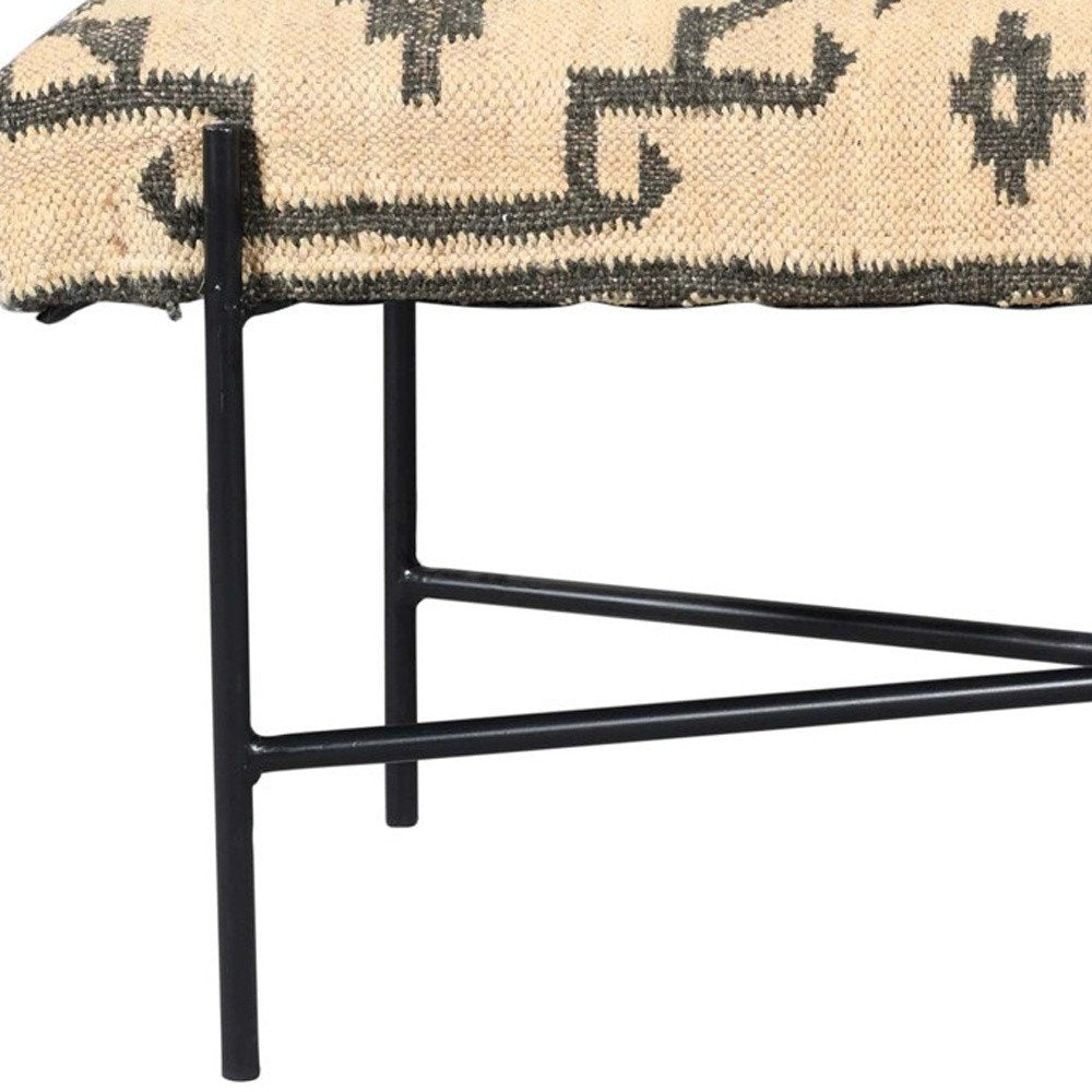 48" Cream and Black Cotton Blend Upholstered Southwest Bench HomeRoots