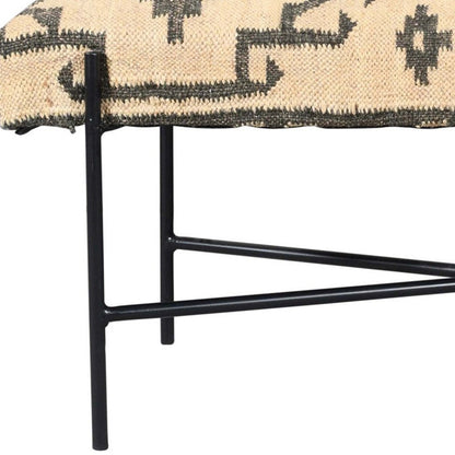 48" Cream and Black Cotton Blend Upholstered Southwest Bench HomeRoots