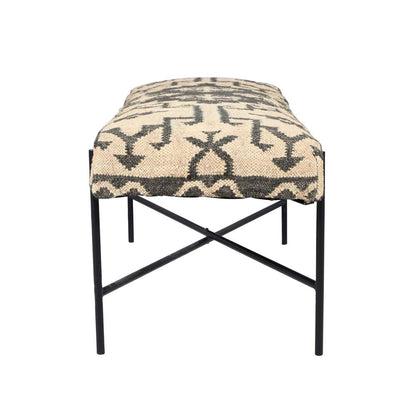 48" Cream and Black Cotton Blend Upholstered Southwest Bench HomeRoots