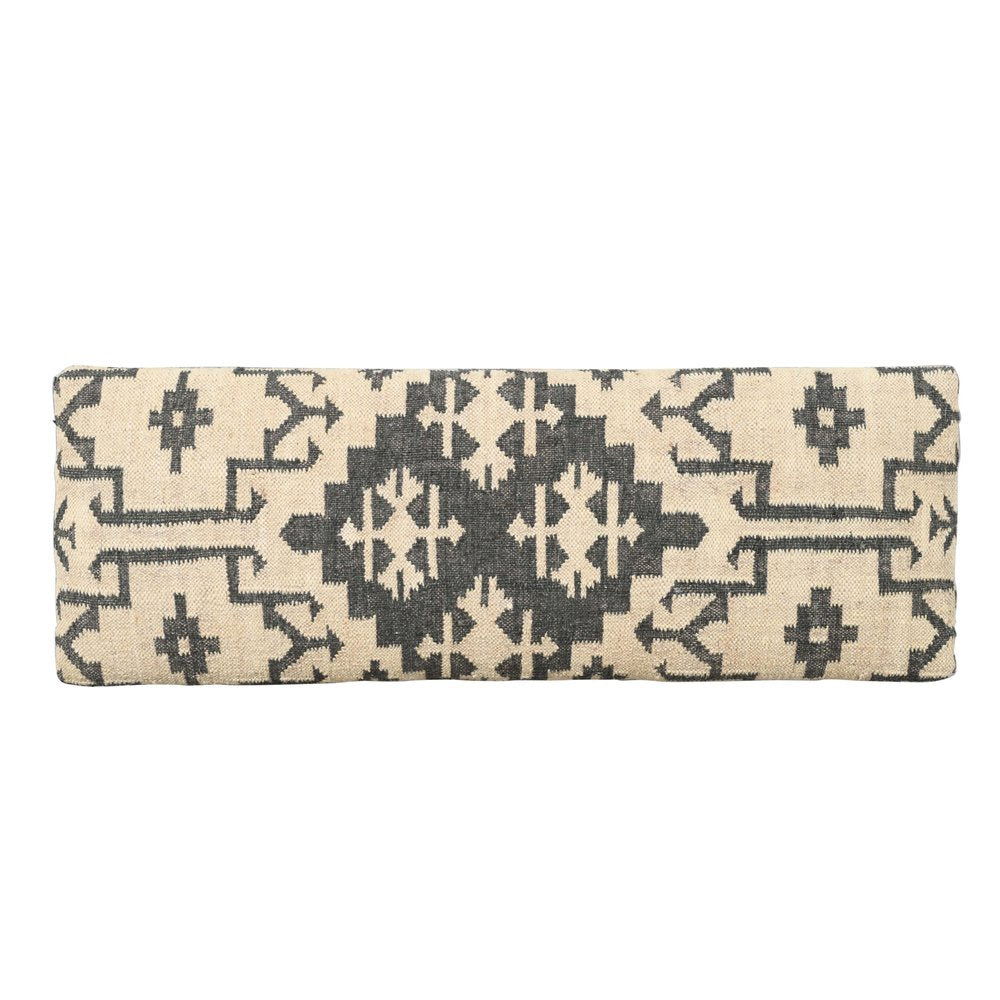 48" Cream and Black Cotton Blend Upholstered Southwest Bench HomeRoots
