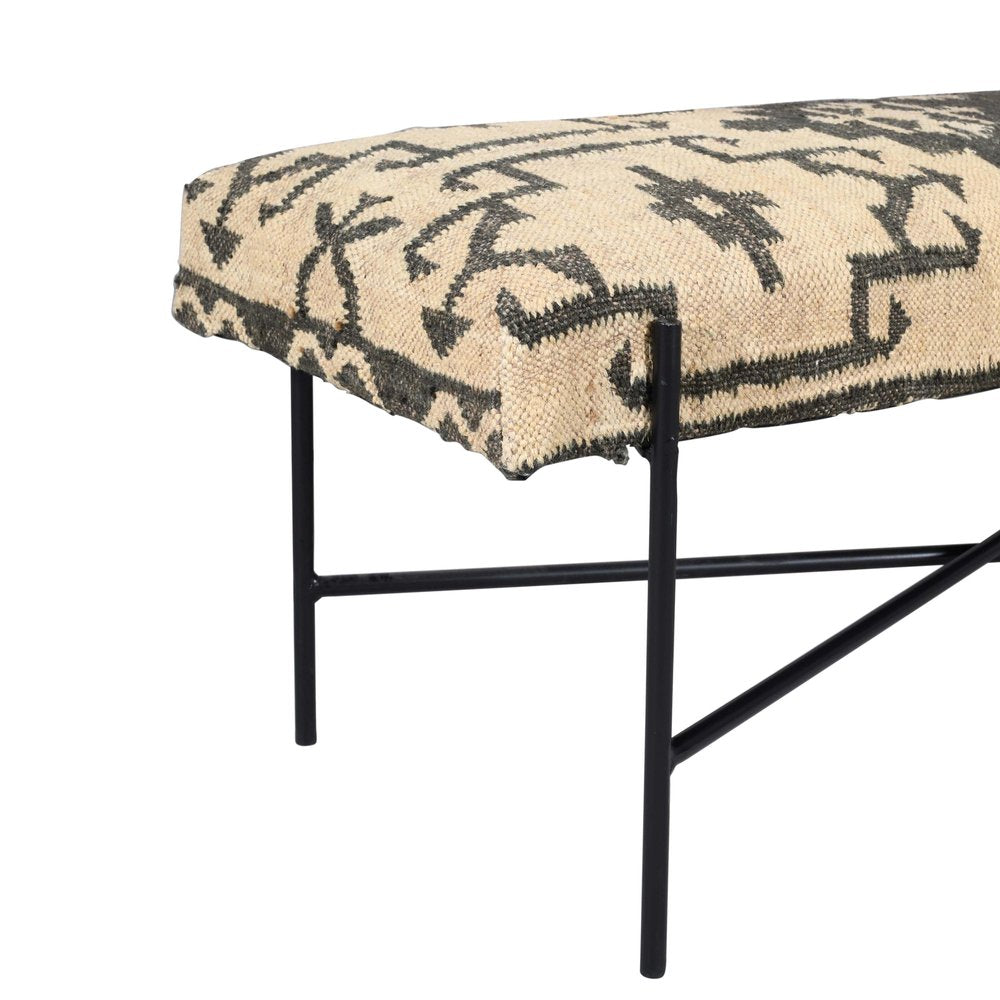 48" Cream and Black Cotton Blend Upholstered Southwest Bench HomeRoots