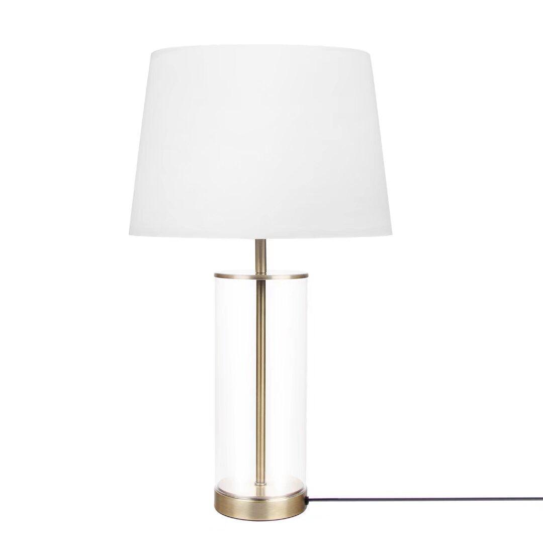 23" Clear Metal Cylinder USB Table Lamp With White Empire Shade - FurniFindUSA