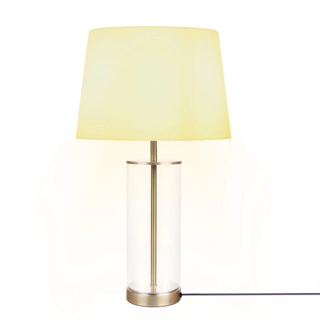 23" Clear Metal Cylinder USB Table Lamp With White Empire Shade - FurniFindUSA