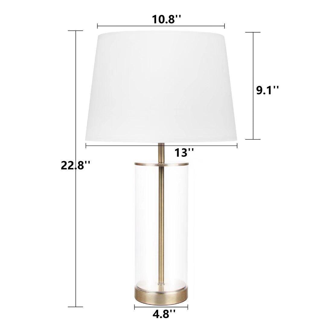 23" Clear Metal Cylinder USB Table Lamp With White Empire Shade - FurniFindUSA