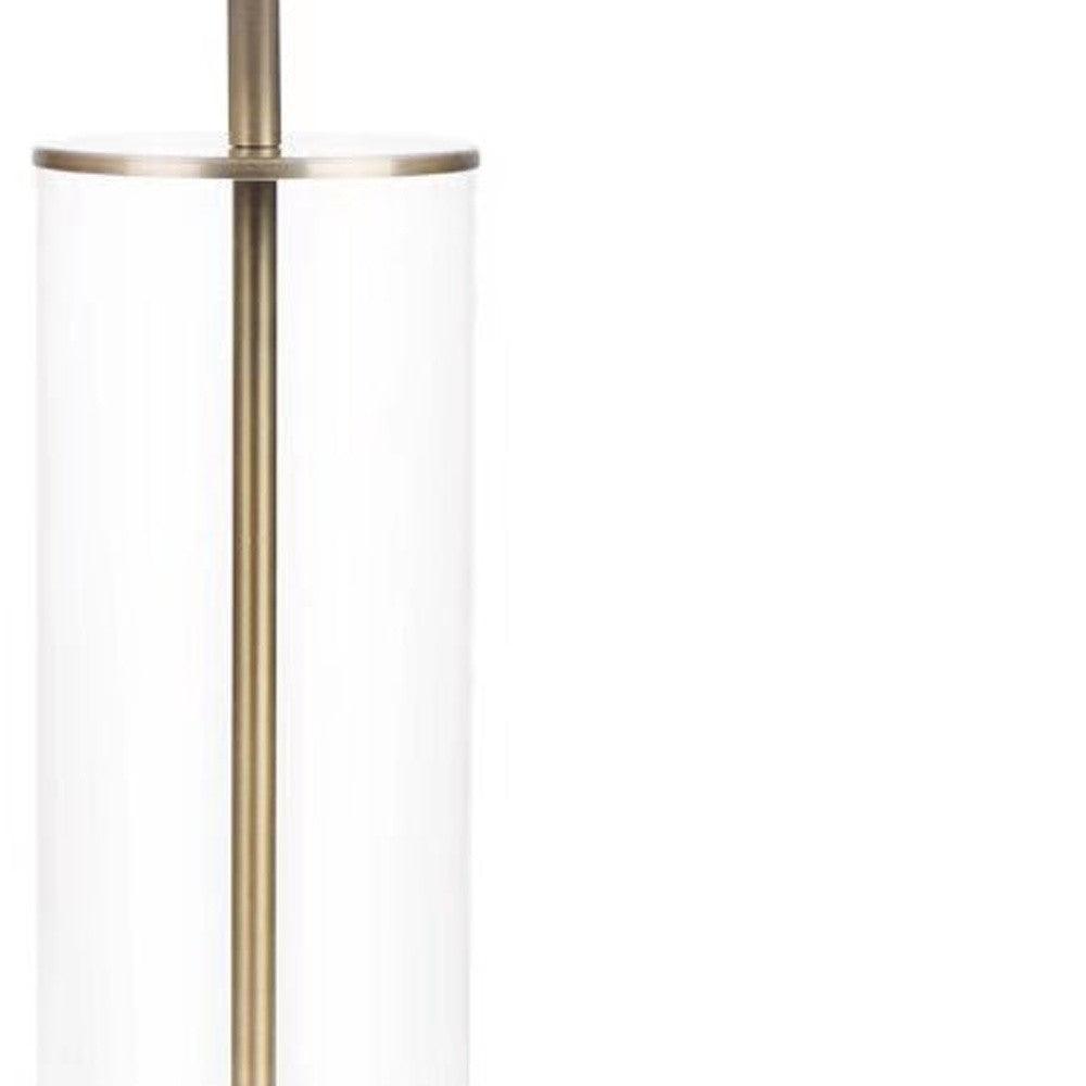 23" Clear Metal Cylinder USB Table Lamp With White Empire Shade - FurniFindUSA