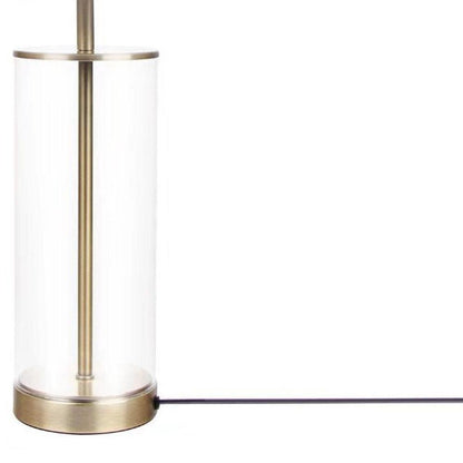 23" Clear Metal Cylinder USB Table Lamp With White Empire Shade - FurniFindUSA