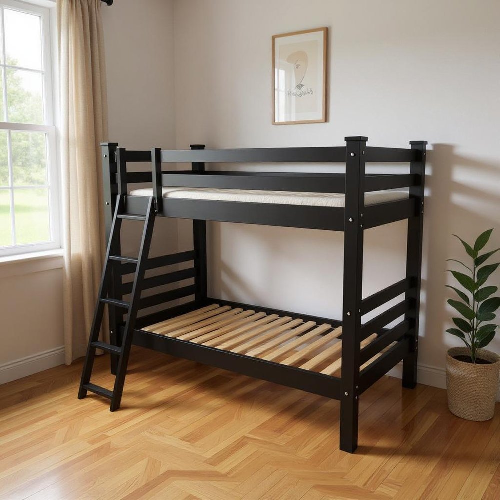 Black Queen Over Queen Solid Wood Bunk Bed HomeRoots