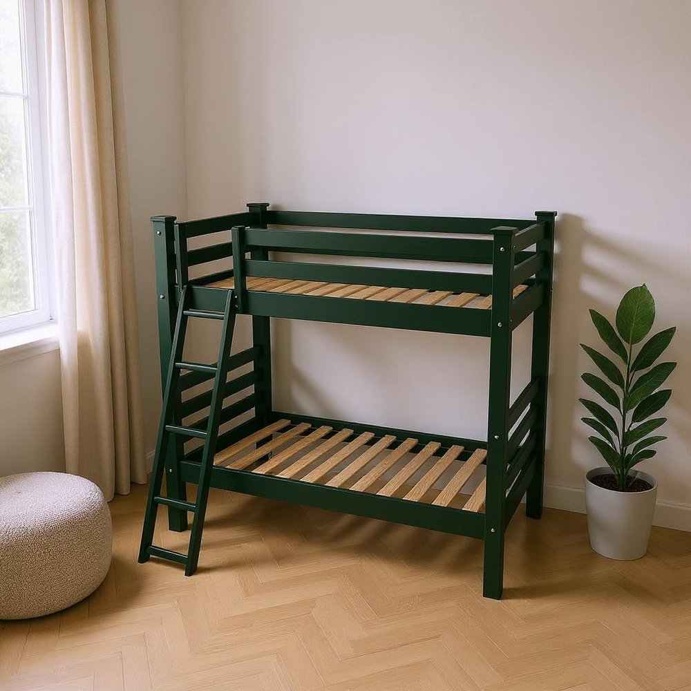 Green Queen Solid Wood Bunk Bed HomeRoots