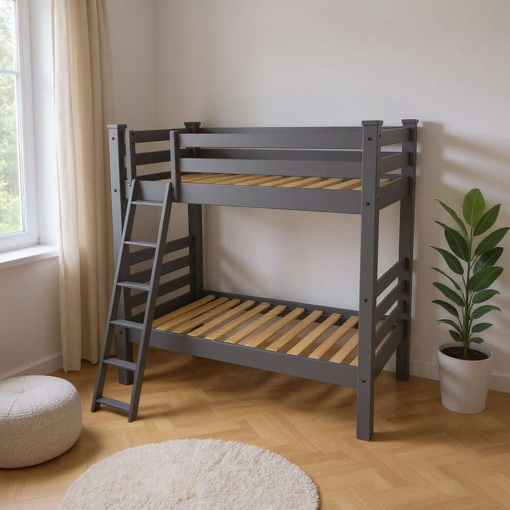 Gray Queen Solid Wood Bunk Bed HomeRoots