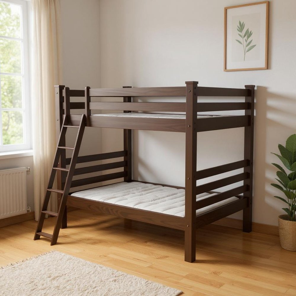 Brown Queen Over Queen Solid Wood Bunk Bed HomeRoots