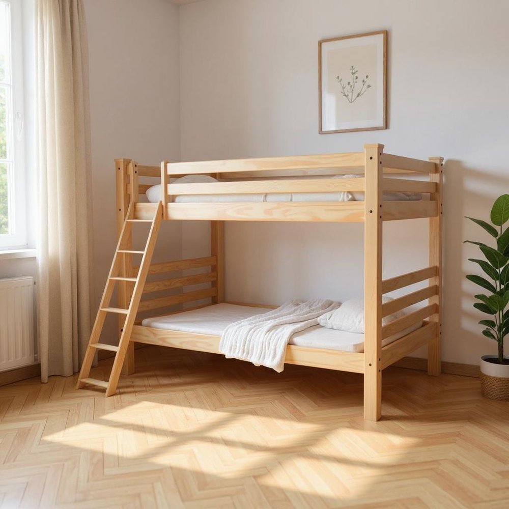 Natural Queen Over Queen Solid Wood Bunk Bed HomeRoots