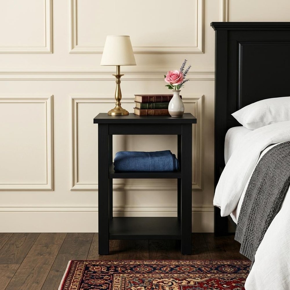 28" Black Solid Wood Nightstand HomeRoots
