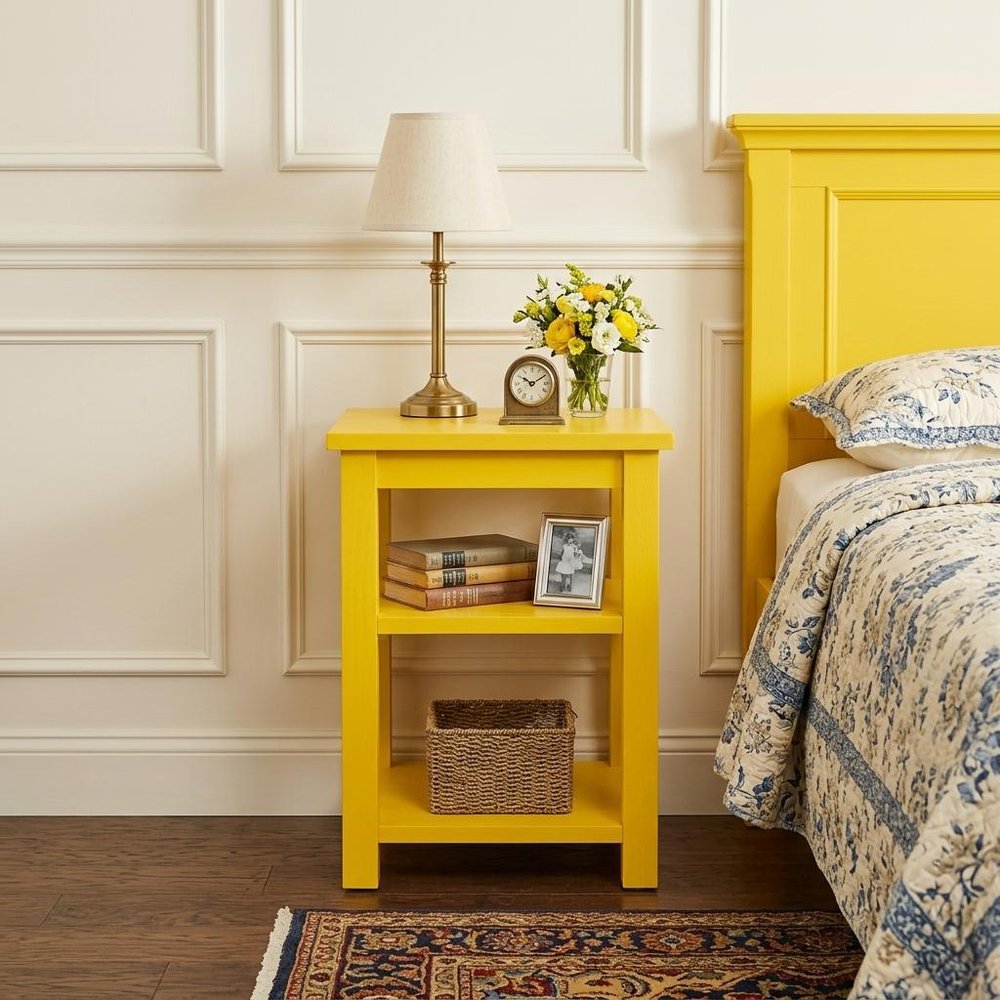 28" Yellow Solid Wood Nightstand HomeRoots