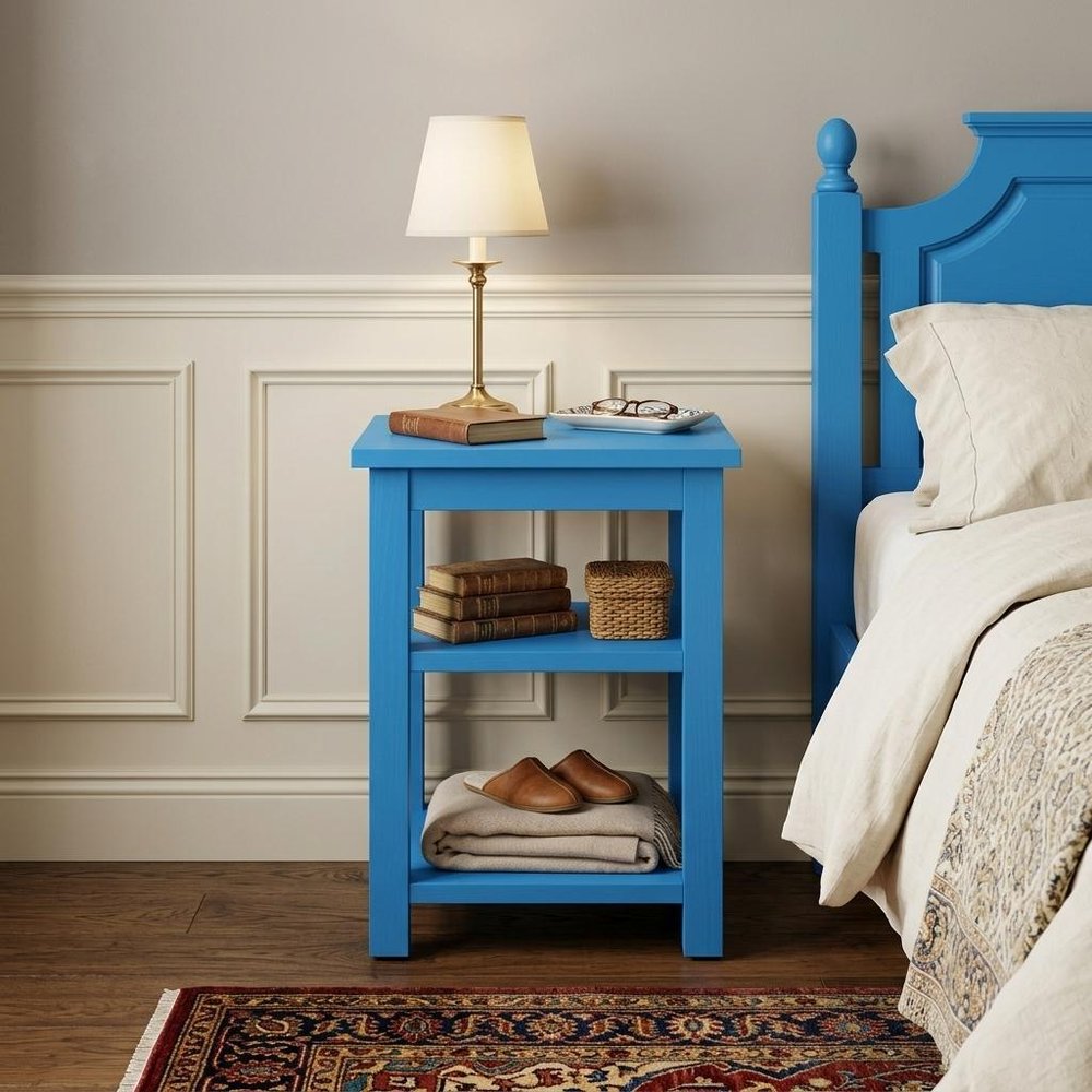 28" Blue Solid Wood Nightstand HomeRoots