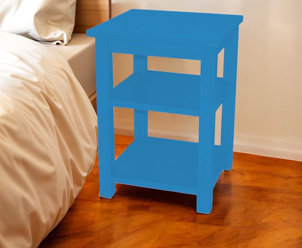 28" Blue Solid Wood Nightstand HomeRoots