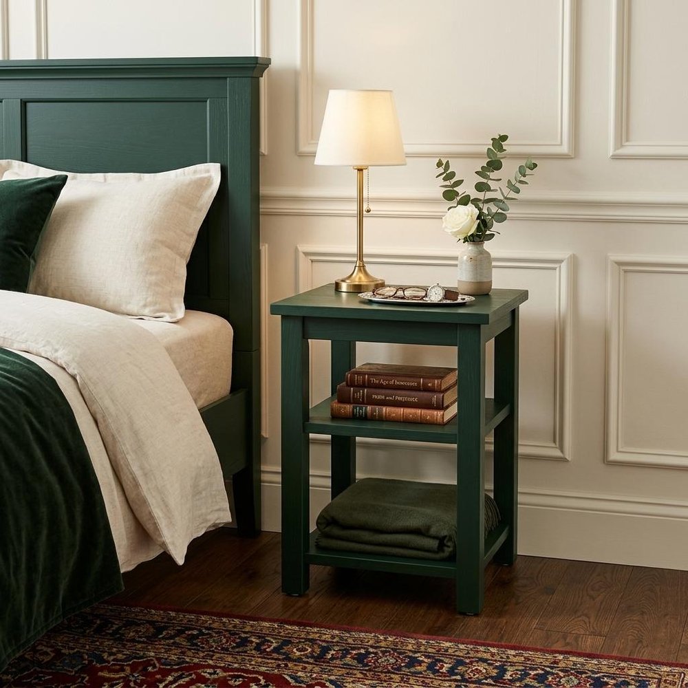 28" Dark Green Solid Wood Nightstand HomeRoots