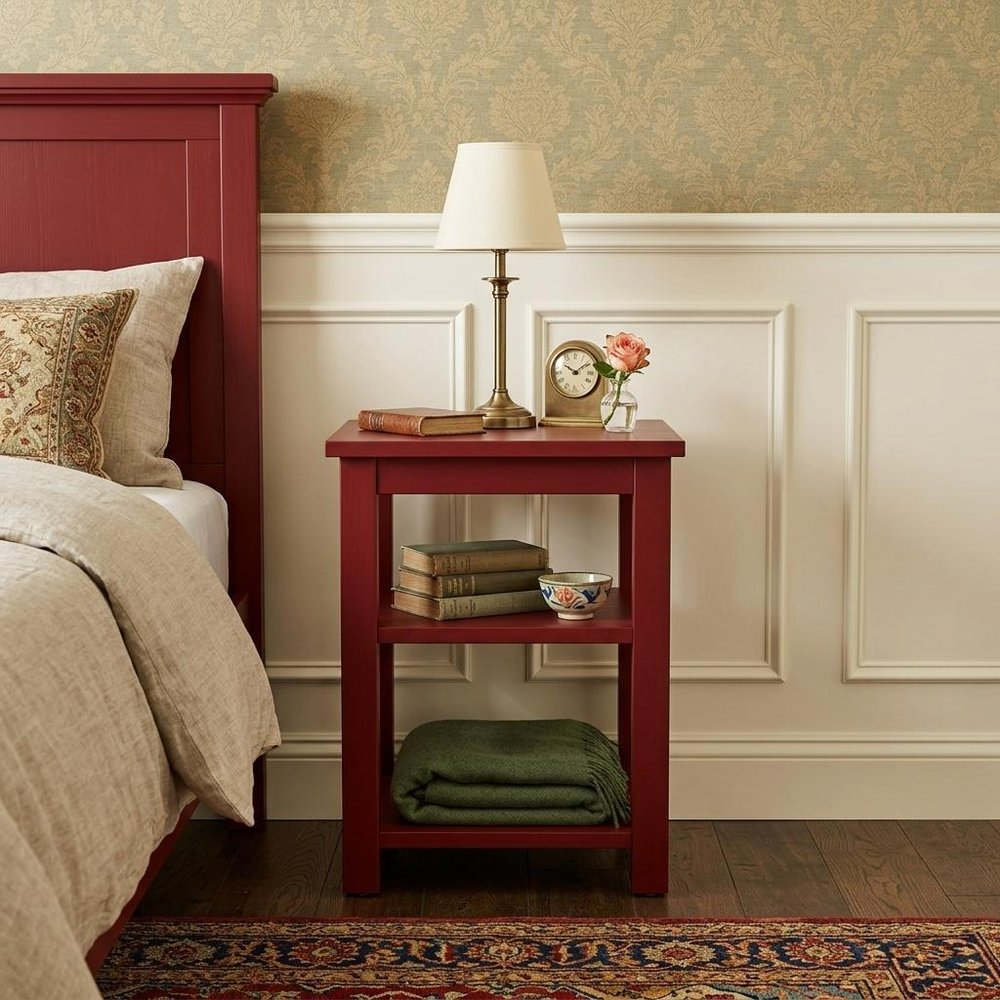 28" Red Solid Wood Nightstand HomeRoots