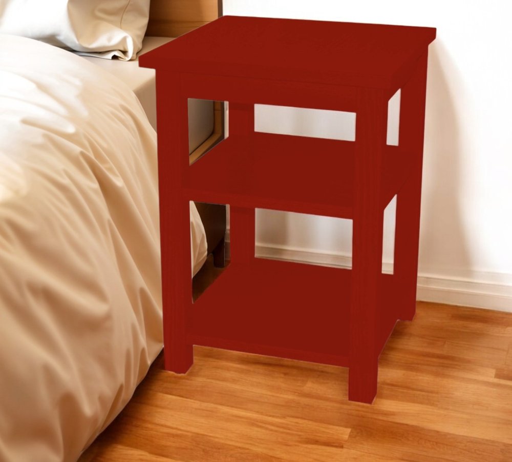 28" Red Solid Wood Nightstand HomeRoots