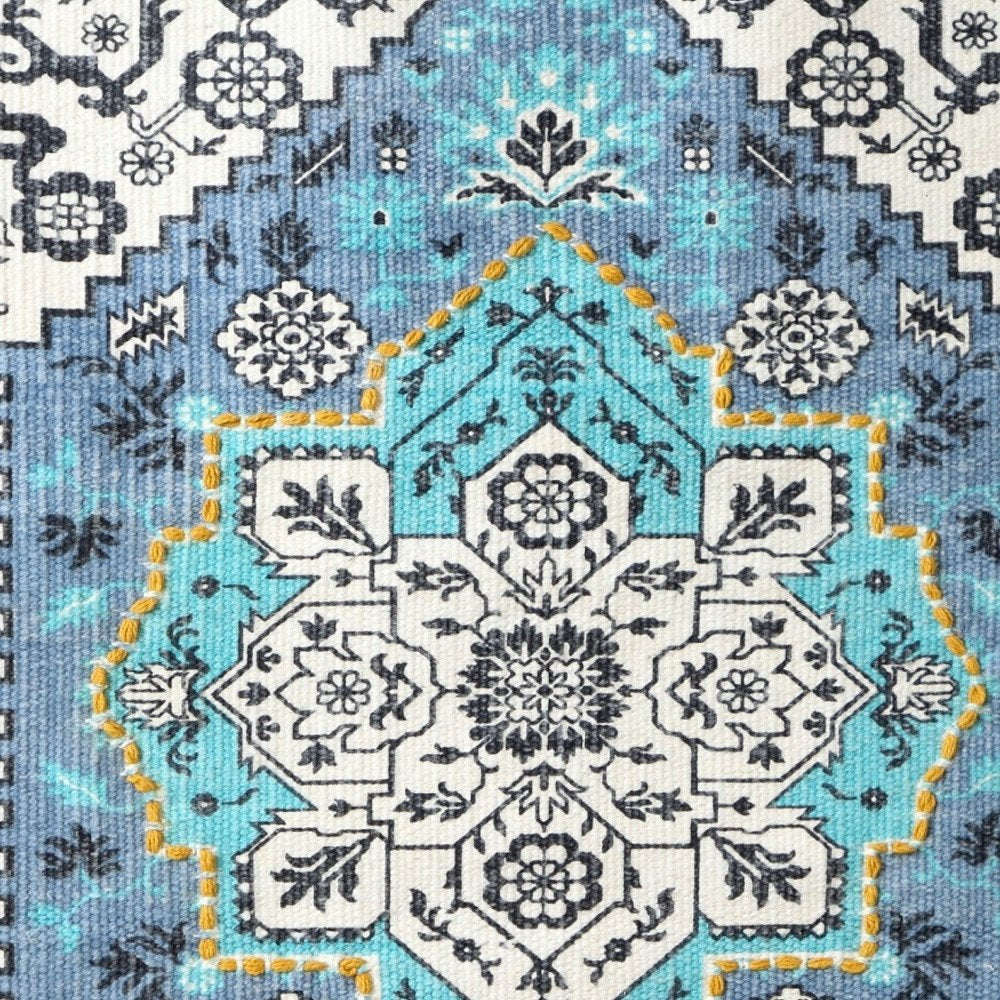 45" X 26" Blue Aqua And Ivory Flower Floral Cotton Macrame Hanging Tapestry — view 6