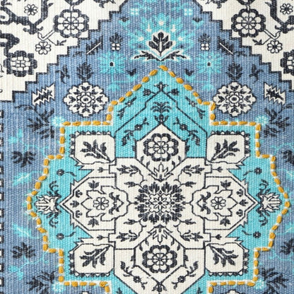 45" X 26" Blue Aqua And Ivory Flower Floral Cotton Macrame Hanging Tapestry