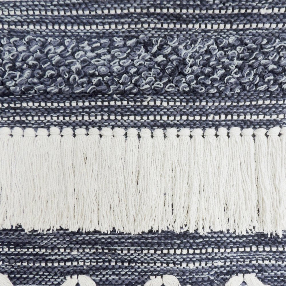 26" X 51" Denim Blue And White Geometric Cotton Macrame Hanging Tapestry — view 2
