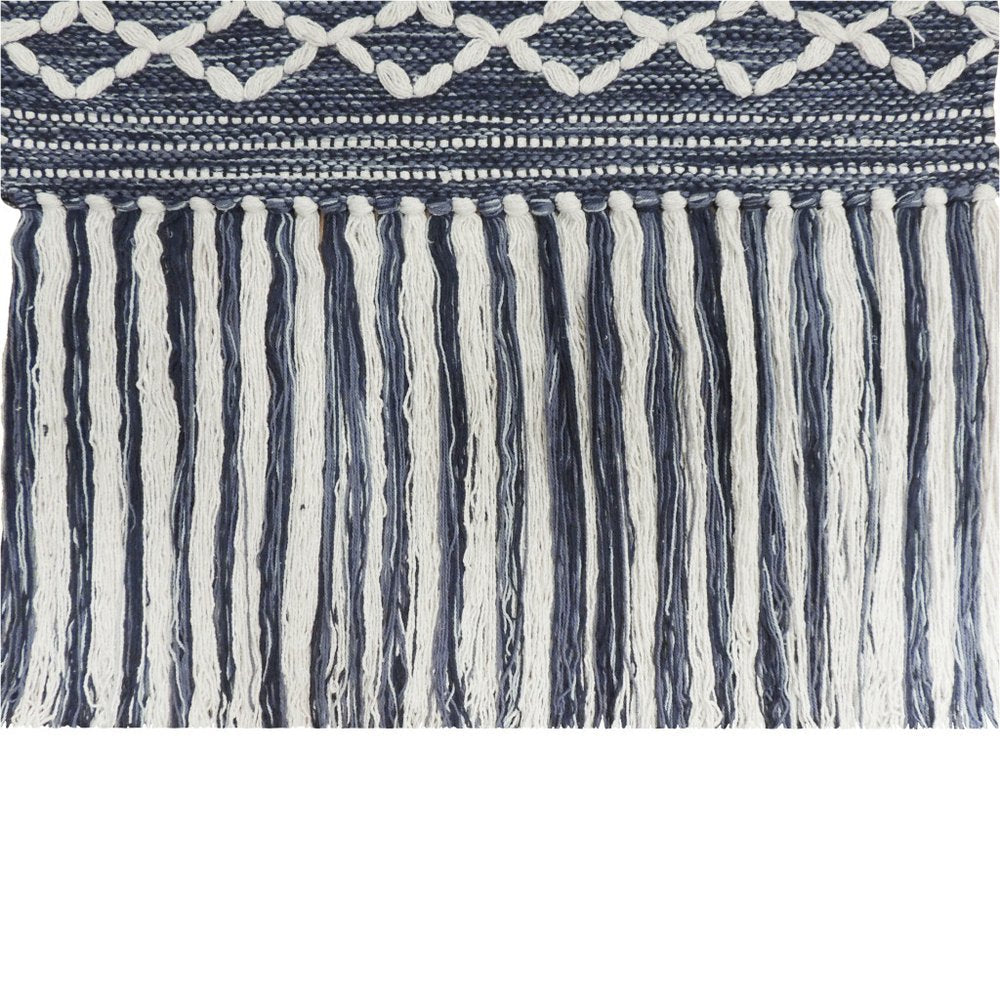 26" X 51" Denim Blue And White Geometric Cotton Macrame Hanging Tapestry — view 4