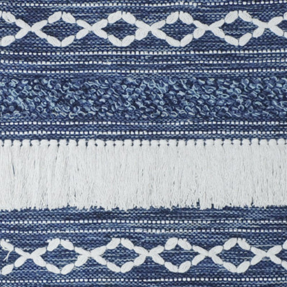 26" X 51" Denim Blue And White Geometric Cotton Macrame Hanging Tapestry — view 6
