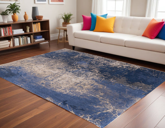 6' X 8' Blue and Gray Abstract Non Skid Area Rug - 60.0" (H) x 84.0" (W) x 0.12" (D)