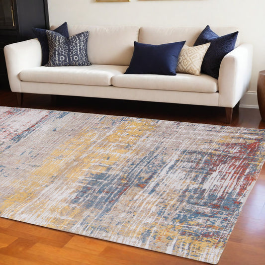 6' X 8' White Abstract Non Skid Area Rug - 60.0" (H) x 84.0" (W) x 0.12" (D)