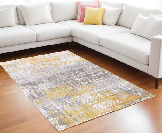 6' X 8' Gray and Yellow Abstract Non Skid Area Rug - 60.0" (H) x 84.0" (W) x 0.12" (D)