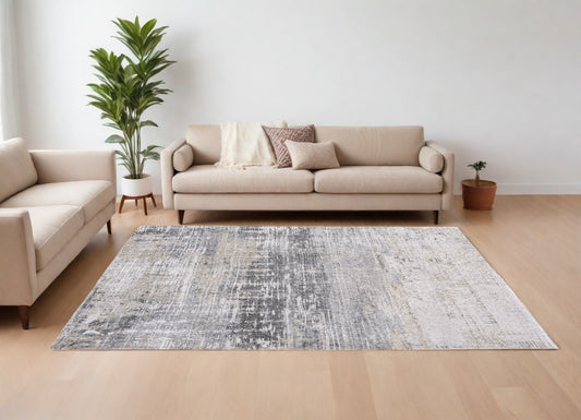 6' X 8' Gray and White Abstract Non Skid Area Rug - 60.0" (H) x 84.0" (W) x 0.12" (D)