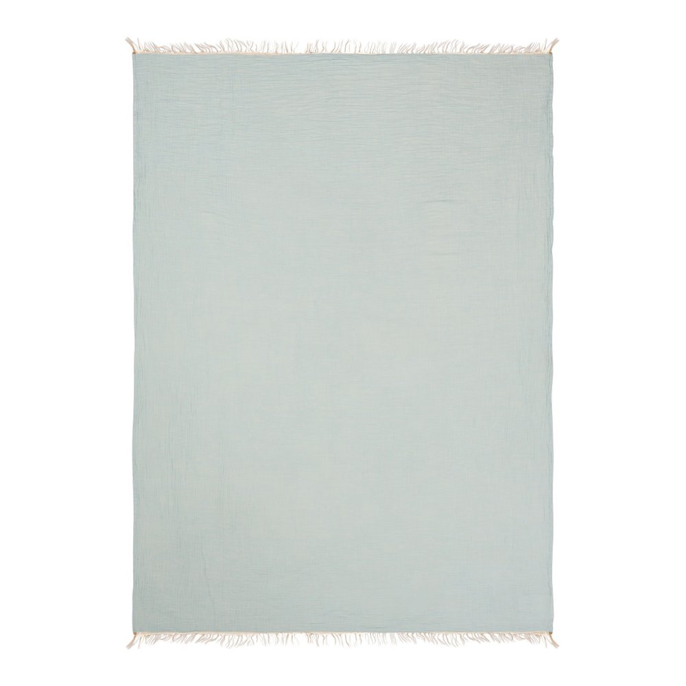 47" X 60" Aqua Cotton Woven Turkish Towel Throw Blanket with Fringe HomeRoots