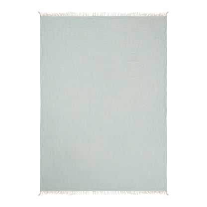47" X 60" Aqua Cotton Woven Turkish Towel Throw Blanket with Fringe HomeRoots