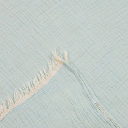 47" X 60" Aqua Cotton Woven Turkish Towel Throw Blanket with Fringe HomeRoots