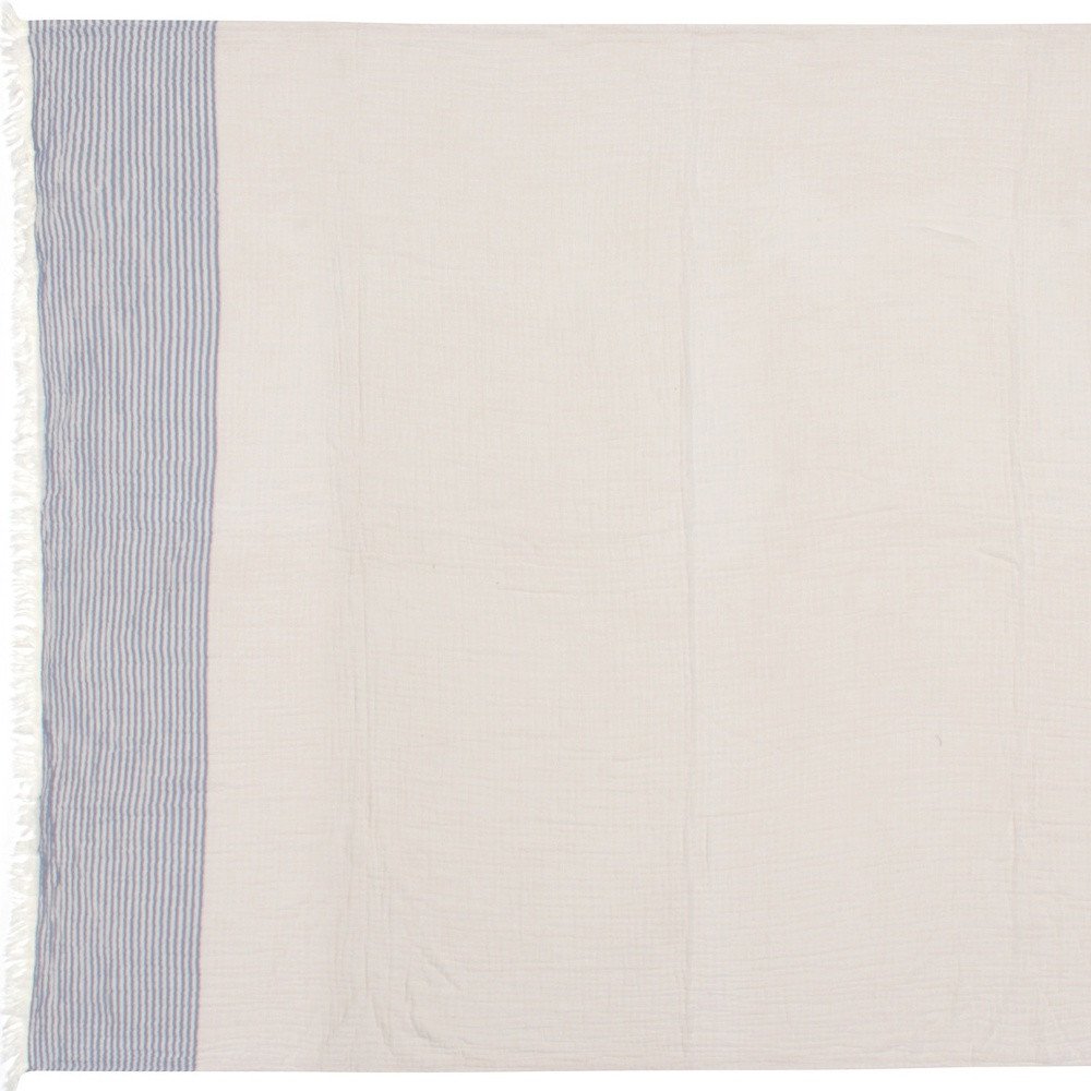 47" X 60" Blue and Ivory Cotton Woven Striped Throw Blanket with Fringe HomeRoots
