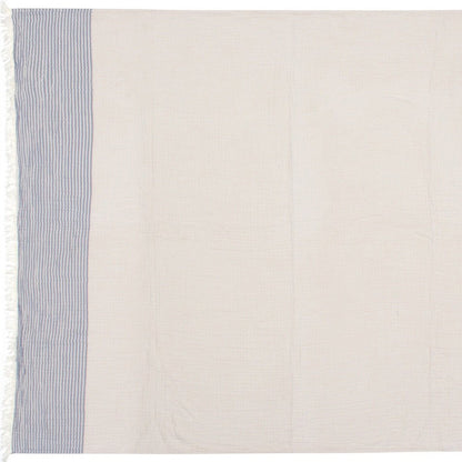 47" X 60" Blue and Ivory Cotton Woven Striped Throw Blanket with Fringe HomeRoots