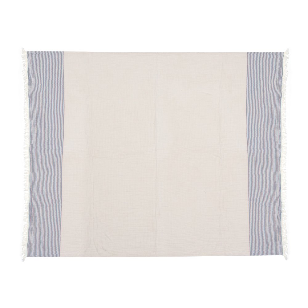 47" X 60" Blue and Ivory Cotton Woven Striped Throw Blanket with Fringe HomeRoots