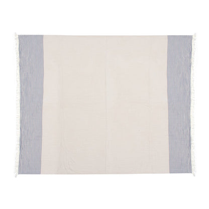 47" X 60" Blue and Ivory Cotton Woven Striped Throw Blanket with Fringe HomeRoots