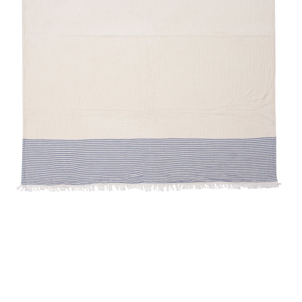 47" X 60" Blue and Ivory Cotton Woven Striped Throw Blanket with Fringe HomeRoots