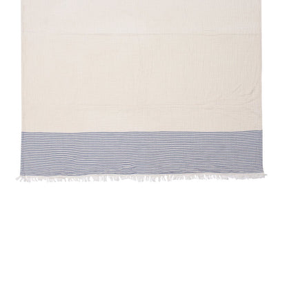 47" X 60" Blue and Ivory Cotton Woven Striped Throw Blanket with Fringe HomeRoots