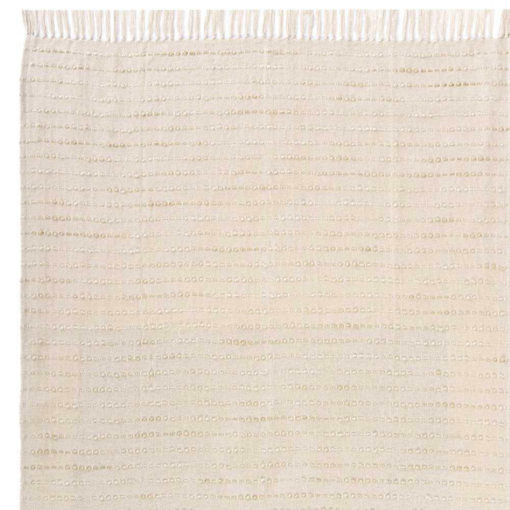 50" X 60" White And Navy Blue Cotton Blend Woven Striped Throw Blanket with Fringe HomeRoots
