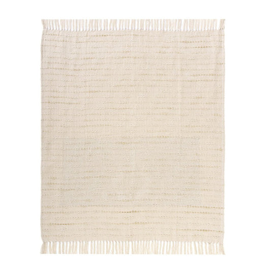 50" X 60" White And Navy Blue Cotton Blend Woven Striped Throw Blanket with Fringe