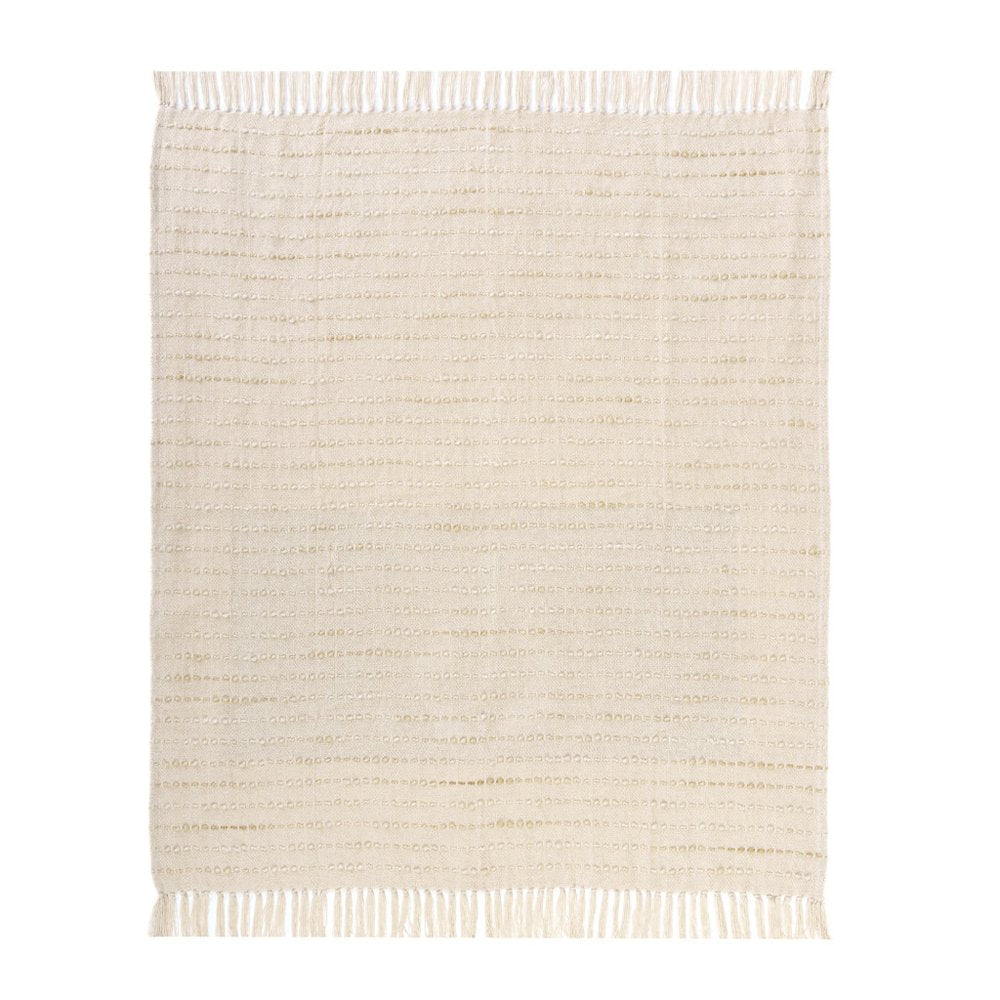 50" X 60" White And Navy Blue Cotton Blend Woven Striped Throw Blanket with Fringe HomeRoots