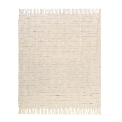50" X 60" White And Navy Blue Cotton Blend Woven Striped Throw Blanket with Fringe HomeRoots
