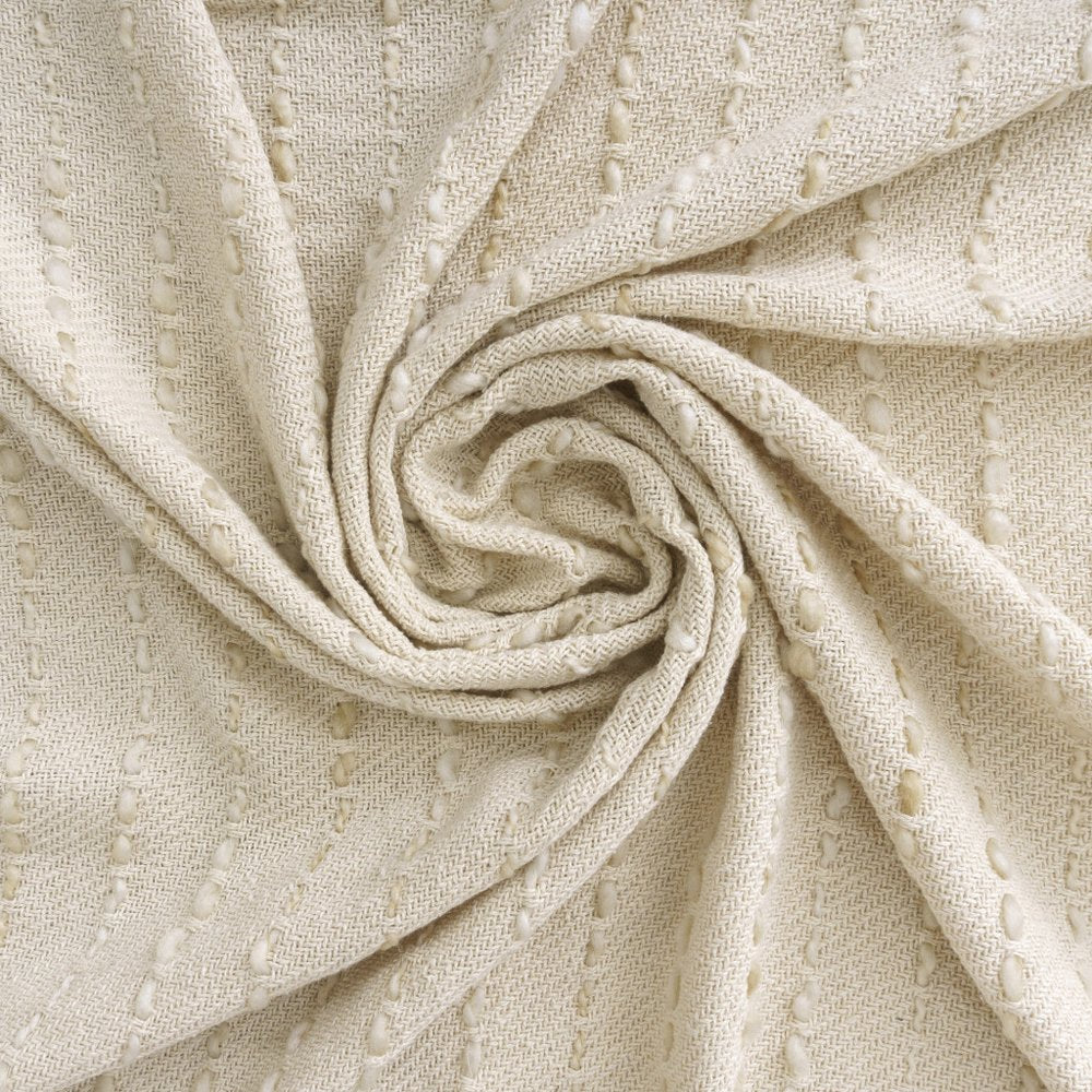 50" X 60" White And Navy Blue Cotton Blend Woven Striped Throw Blanket with Fringe HomeRoots