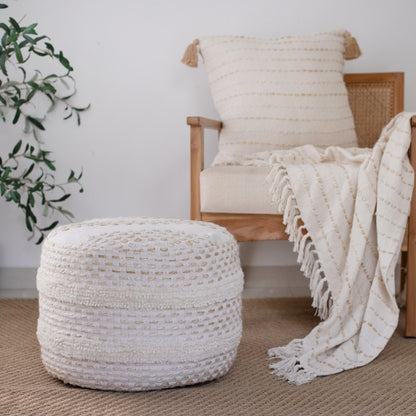 50" X 60" White And Navy Blue Cotton Blend Woven Striped Throw Blanket with Fringe HomeRoots