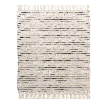 50" X 60" White And Navy Blue Cotton Blend Woven Striped Throw Blanket with Fringe HomeRoots