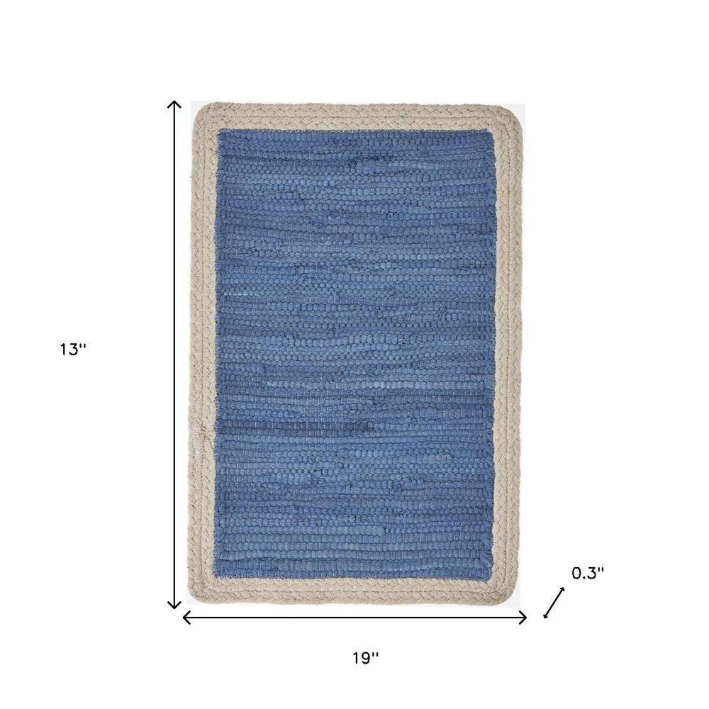 19" Set of Four Blue And Natural Solid With Border Cotton Placemats HomeRoots